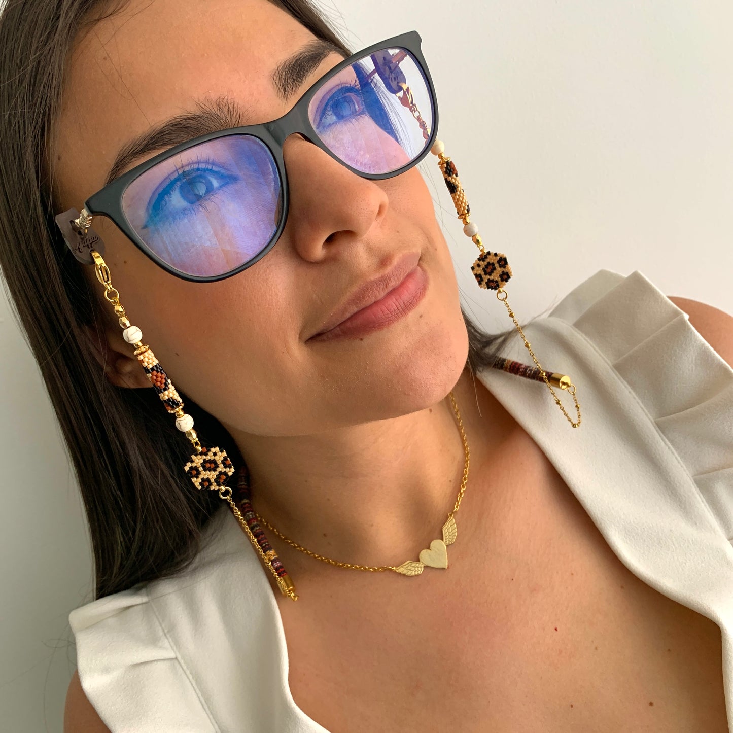 Cuelga gafas tejido Miyuki Animal Print