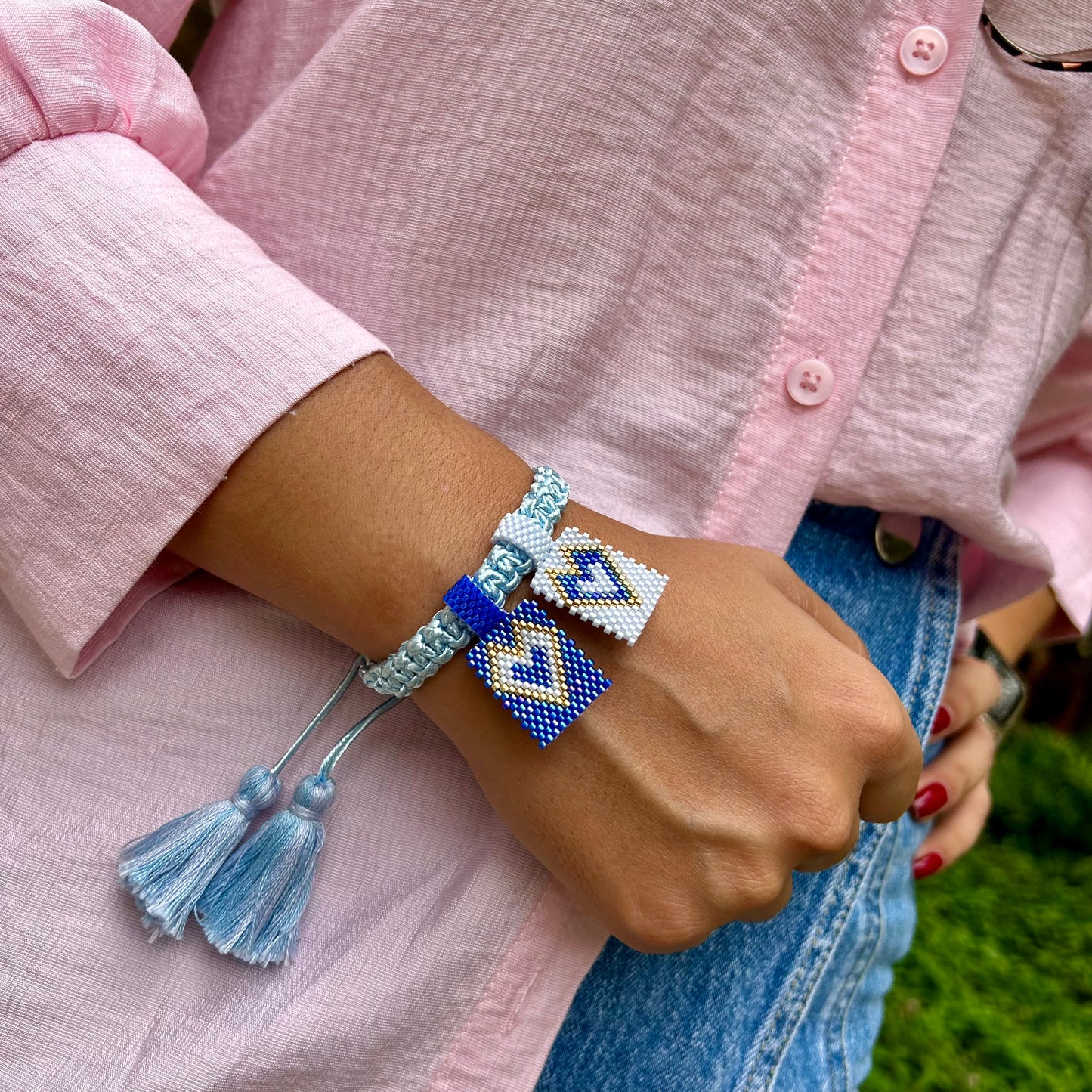 Pulsera tejida Macramé Azul rey y Cielo