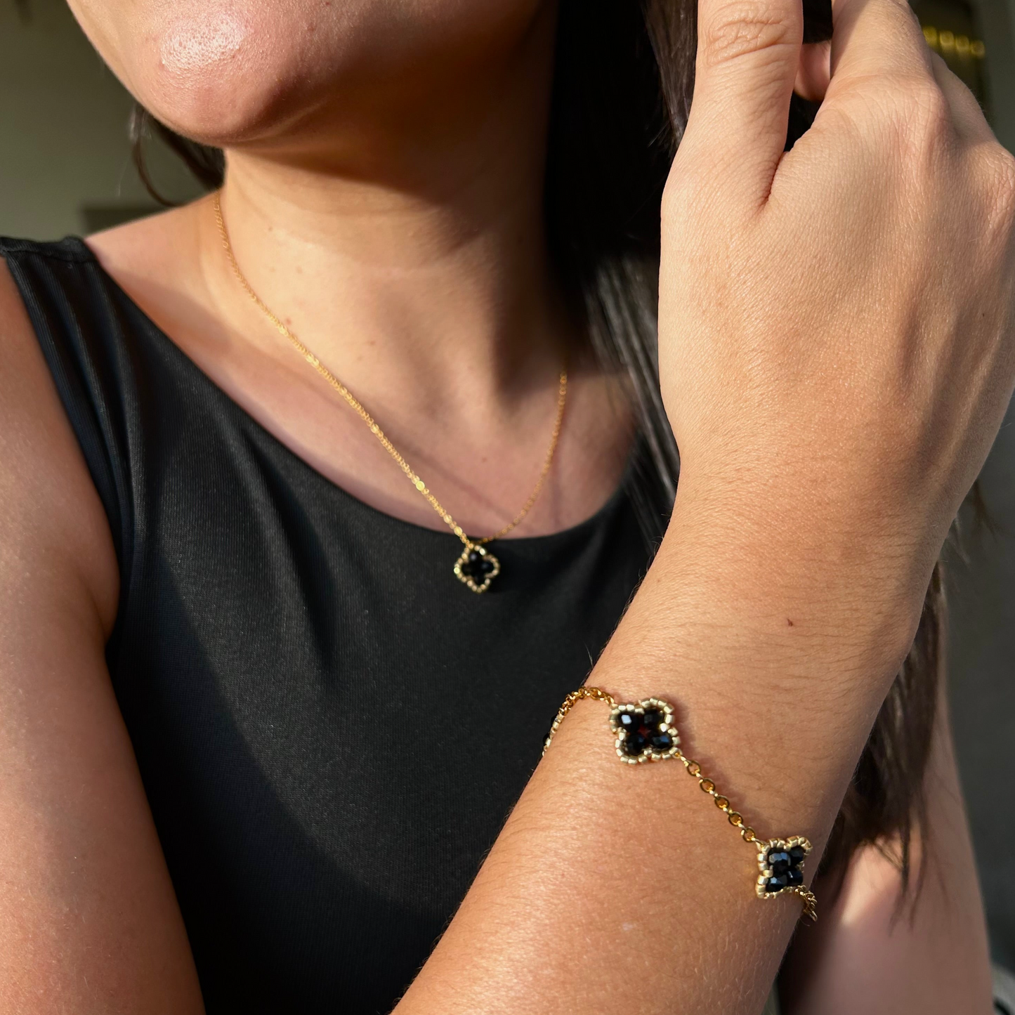 Set Pulsera y Cadena Buena Suerte Negro