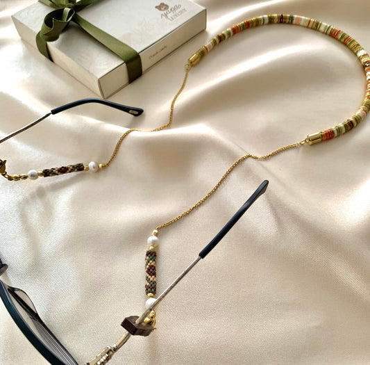 Cuelga gafas tejido Miyuki Oliva